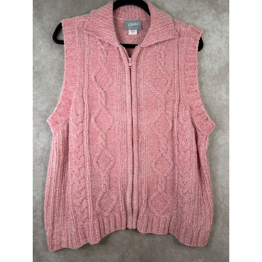 NWOT Blair Sweater Vest Women Large Pink‎ Chenille Cable Knit Full Zip Soft